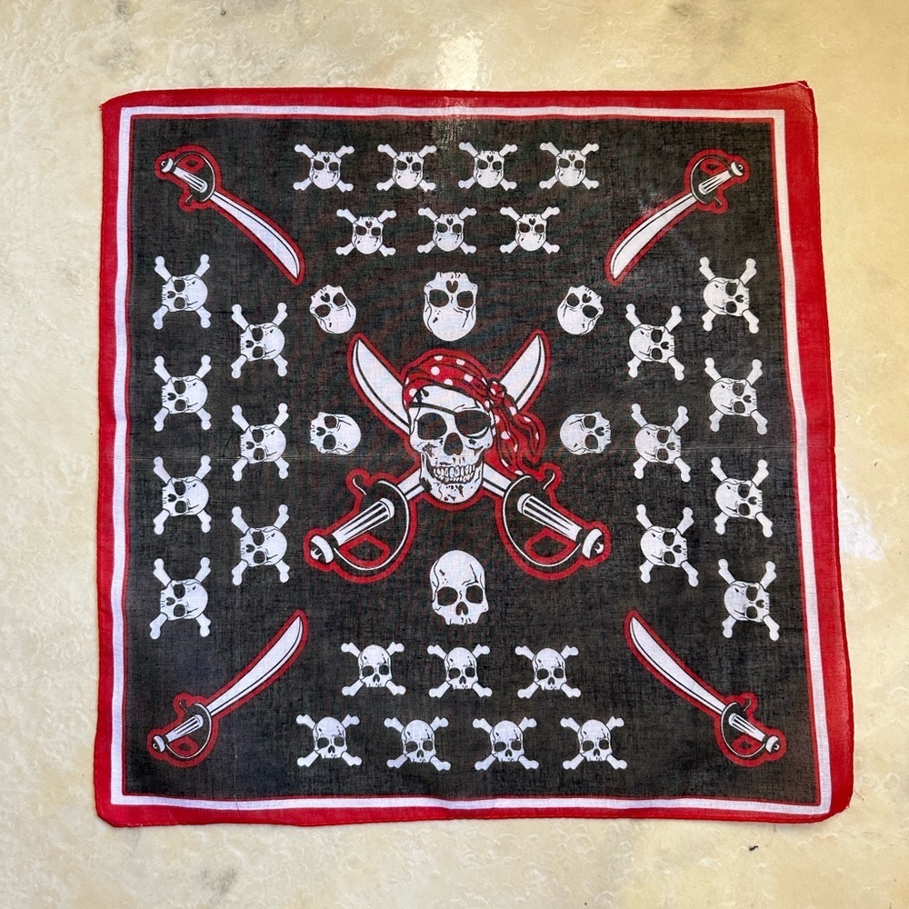 Pirate Skull Bandana | 20x20 Synthetic Head Scarf | Biker Goth Festival Style